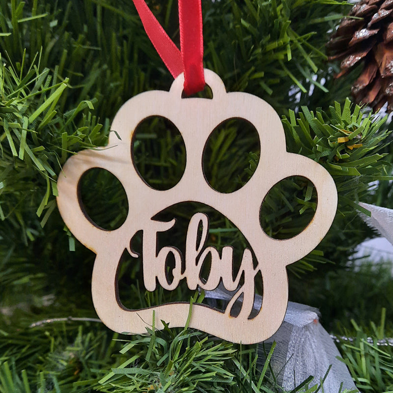 Adorno de Navidad Troquelado en Forma de Huella de Perro Personalizado
